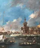 Vue de la punta della dogana, Venise by Francesco Guardi, Toile Étiquette ancienne au dos TC (tampon) et, sold Dec 2024