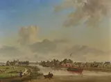 Promeneurs sur un canal en Hollande by Jan ten Compe, 1753, Panneau de bois tendre, sold Dec 2024