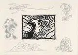 Composition. (Pl. IX d'un portefeuille). 1970 by Pierre Alechinsky, Linogravure et lithographie, sold Nov 2024