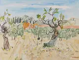 Paysage aux vieux amandiers by Yves Brayer, Aquarelle, sold Nov 2024