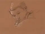 Daniel (fils de l'artiste) à 10 ans by Augustin Rouart, vers 1940, Crayon noir et rehauts de craie blanche sur papier mi-teinte, sold Nov 2023