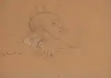 Portrait de Jean-Marie à 6 mois by Augustin Rouart, Crayon noir et rehauts de craie blanche sur papier mi-teinte, sold Nov 2023