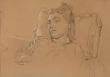 Portrait de Marie-Louise, soeur de Juliette by Augustin Rouart, Crayon noir et rehauts de craie blanche sur papier mi-teinte, sold Nov 2023