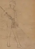 Le petit pêcheur by Augustin Rouart, 1943, Crayon noir sur papier calque, sold Nov 2023