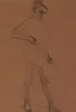 Le petit pêcheur, feuille d'étude recto-verso by Augustin Rouart, Crayon noir et rehauts de craie blanche sur papier mi-teinte, sold Nov 2023