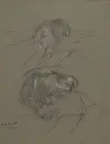 Portrait de Jean-Marie à 3 ans, deux études de têtes by Augustin Rouart, Crayon noir et rehauts de craie blanche sur papier mi-teinte, sold Nov 2023