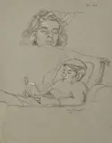 Juliette et Daniel by Augustin Rouart, Crayon noir et rehauts de craie blanche sur papier gris, sold Nov 2023