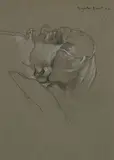 Portrait de Jean-Marie à 3 ans, dormant by Augustin Rouart, Crayon noir et rehauts de craie blanche sur papier mi-teinte, sold Nov 2023