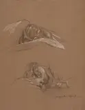 Portrait de Jean-Marie endormi by Augustin Rouart, Crayon noir et rehauts de craie blanche sur papier mi-teinte, sold Nov 2023