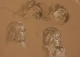 Portrait de Jean-Marie à 4 ans avec sa mère, quatre études de têtes by Augustin Rouart, Crayon noir et rehauts de craie blanche sur papier mi-teinte, sold Nov 2023
