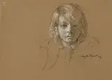 Portrait de Jean-Marie en buste à 4 ans by Augustin Rouart, Crayon noir et rehauts de craie blanche sur papier mi-teinte, sold Nov 2023