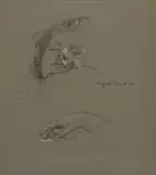 Portrait de Jean-Marie à trois ans, reprise de la main dans le bas by Augustin Rouart, Crayon noir et rehauts de craie blanche sur papier mi-teinte, sold Nov 2023