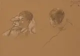 Portrait de Jean-Marie à 14 ans, deux études de têtes by Augustin Rouart, 1957, Crayon noir et rehauts de gouache blanche sur papier mi-teinte, sold Nov 2023