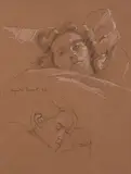 Portraits de Juliette et Daniel by Augustin Rouart, Crayon noir et rehauts de craie blanche sur papier mi-teinte, sold Nov 2023