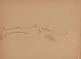 Étude de jambes by Augustin Rouart, 1943, Sanguine, rehauts de craie blanche sur papier mi-teinte, sold Nov 2023