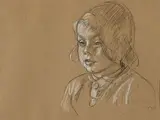 Portrait de Jean-Marie en buste à 4 ans by Augustin Rouart, Crayon noir et rehauts de gouache blanche sur papier mi-teinte, sold Nov 2023
