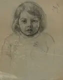 Portrait de Jean-Marie à 4 ans by Augustin Rouart, 1947, Plume et encre noir sur traits de crayon noir sur papier calque, sold Nov 2023