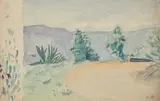 Paysage avec un chemin by Augustin Rouart, Aquarelle sur traits de crayon noir, sold Nov 2023