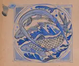 Projet d'ornement pour la céramique : les trois poissons by Augustin Rouart, Aquarelle sur traits de crayon noir, sold Nov 2023