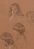 Olivier et Amélie, 4 études de portraits vers 1995 by Augustin Rouart, Crayon noir et rehauts de craie blanche sur papier mi-teinte, sold Nov 2023