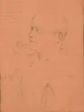 Portrait de Claude Corneul, banquier by Augustin Rouart, Crayon noir sur papier orangé, sold Nov 2023
