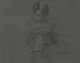 Daniel lisant by Augustin Rouart, Crayon noir et rehauts de craie blanche sur papier mi-teinte, sold Nov 2023