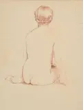 Étude de nu féminin, assis de dos by Augustin Rouart, Sanguine, sold Nov 2023