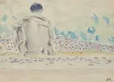 Autoportrait de dos dans un paysage by Augustin Rouart, Aquarelle sur traits de crayon noir, sold Nov 2023