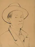 Autoportrait au chapeau by Augustin Rouart, Plume et encre noire, sur traits de crayon noir sur papier millimétré, sold Nov 2023