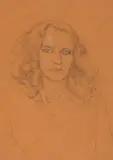 Portrait de Christine by Augustin Rouart, Crayon noir et rehauts de craie blanche sur papier mi-teinte, sold Nov 2023