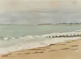 Vue de la plage de l'Epine à Noirmoutier by Augustin Rouart, Aquarelle sur traits de crayon noir, sold Nov 2023