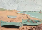 Barques sur la plage à Noirmoutier by Augustin Rouart, Gouache sur traits de crayon noir, sold Nov 2023