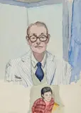 Autoportrait, un portrait d'enfant dans le bas by Augustin Rouart, vers 1980, Aquarelle sur traits de crayon noir, sold Nov 2023