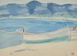 Barques sur la plage by Augustin Rouart, Aquarelle sur traits de crayon noir, sold Nov 2023