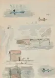 Paysages avec bateaux, ponts et maisons by Henri Rouart, Aquarelle sur traits de crayon noir, sold Nov 2023