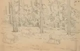 Moutons dans la forêt by Henry Lerolle, Crayon noir, sold Nov 2023