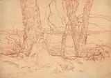 Bergère auprès d'un arbre by Henry Lerolle, Sanguine, sold Nov 2023