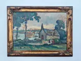 Le fort de Sainte Marine en Bretagne by René Devillario, Gouache sur papier marouflé sur toile, sold Jul 2023