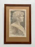 Portrait de femme de profil by Henri le Sidaner, Fusain et crayon bleu sur papier, sold Jul 2023