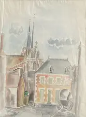 L'église de Lorris (Loiret) by Hermine David, Aquarelle sur papier fin, sold Dec 2024