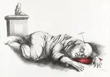 La chute de l'Empire télévisuel by Pierre Étaix, 1993, Fusain et crayon de couleur, sold Dec 2024