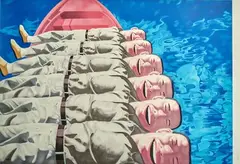 Red boat by Yue Minjun, 2009, Lithographie sur papier, sold Nov 2024