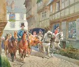 Attelage dans une ruelle by Georges Louis Charles Busson, Aquarelle gouaché, sold Nov 2024