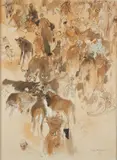 Marché Marocain by Jean Gaston Mantel, Encre de Chine et aquarelle, sold Nov 2024