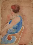 Jeune femme assise de profil à la robe bleue by Louis Valtat, Aquarelle, sold Nov 2024
