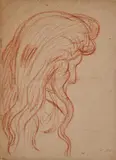 Femme de profil les chevaux dénoués by Louis Valtat, Sanguine, sold Nov 2024