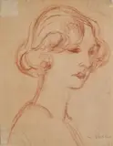Portrait de femme de profil by Louis Valtat, Sanguine, sold Nov 2024