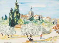 Le village de Fox-Amphoux" by Yves Brayer, 1979, Aquarelle, sold Jul 2024