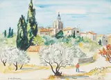 Le village de Fox-Amphoux" by Yves Brayer, 1979, Aquarelle, sold Jul 2024