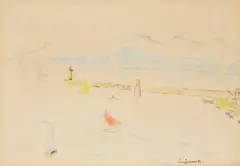 L'entrée du petit port by Suzanne Duchamp, 1939, Crayon de couleurs, sold Jul 2024